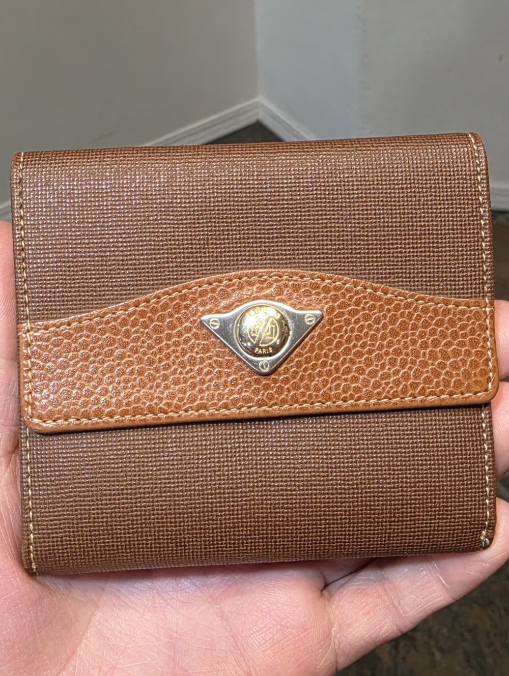 Vintage Renoma Paris Brown Pebbled Leather Flap Bifold Wallet